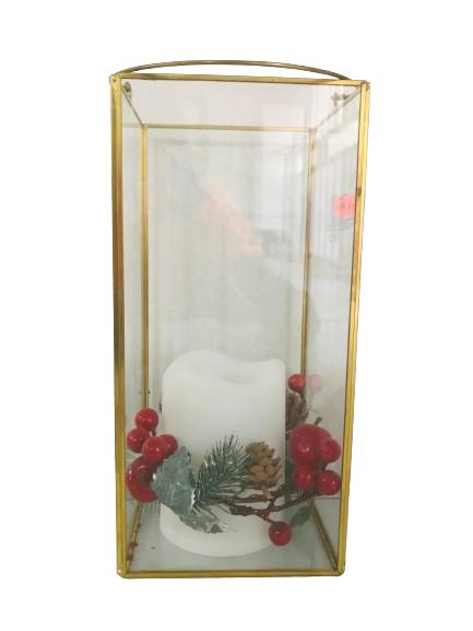 Gold LED Lantern With Berry Rings