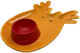 Small Yellow Ceramic Christmas Xmas Eve Rudolph Shape Egg Plate