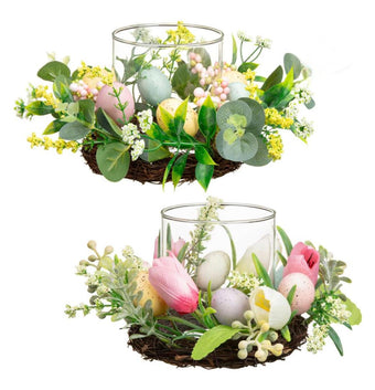 EASTER CANDLE HOLDER WITH WREATH