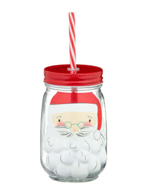 Christmas Drinking Glass & Straw - Santa