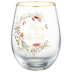 Glass Tumbler Robin Merry And Bright