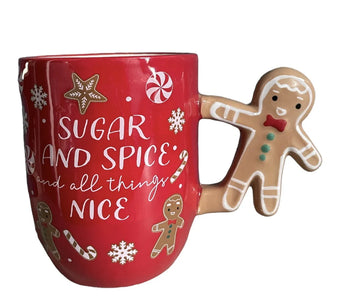 Red Gingerbread Man Mug 3D Handle Christmas Sugar And Spice Latte